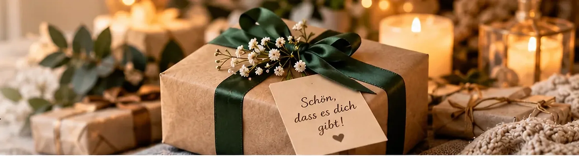 Liebevoll verpacktes Geschenk in warmer Atmosphäre